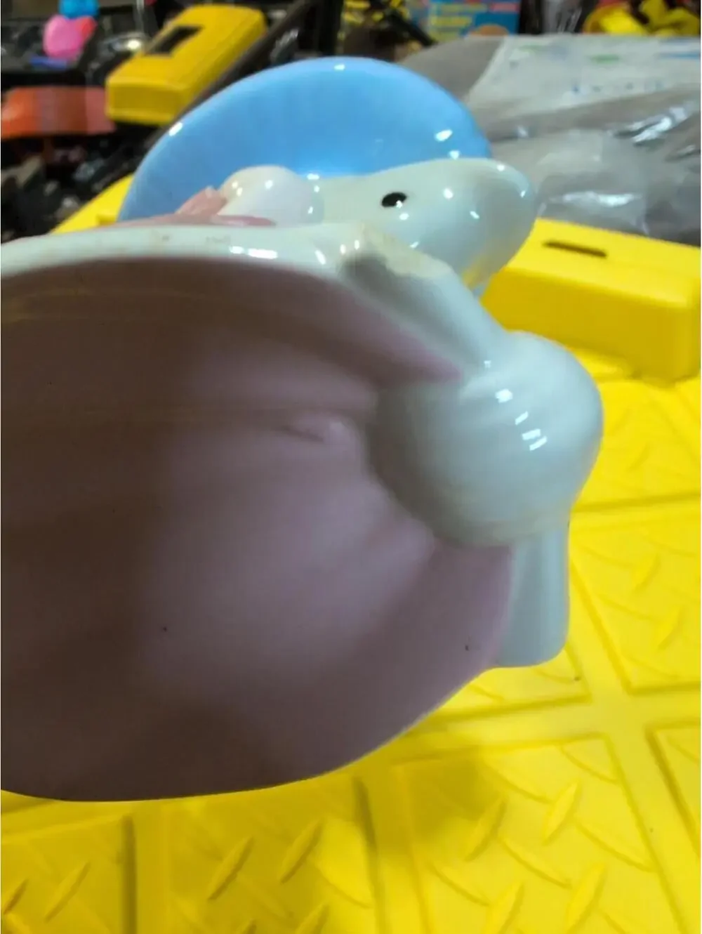VTG Holland Mold Ceramic Cherub Riding A Dolphin Pedestal Soap Dish Yellow/White